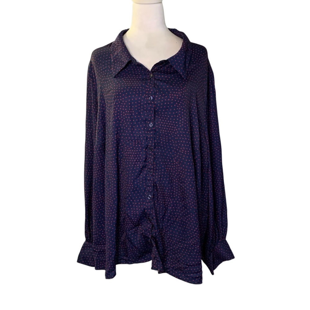 Modcloth Women’s Plus Size 4X Navy Red Heart Print Button Front Blouse Top
